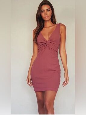 lulus Must Be a Twist of Fate Rusty Rose Bodycon Mini Dress XS